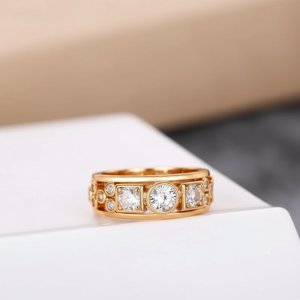 Cubic Zirconia Brass Band Ring - Thick & Bold, Round & Square CZ