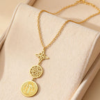 Triple Protection Stainless Steel Necklace: Witch knot, Pentagram Tetragrammaton, St. Benedict.