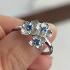 925 Sterling Silver Blue Flower Zircon Adjustable Ring