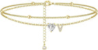 Initial 14K Gold-Plated Stainless-Steel Cubic Zirconia Heart Anklet