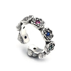 Vintage Inspired Sterling Silver Multicolor CZ Roses Adjustable Ring
