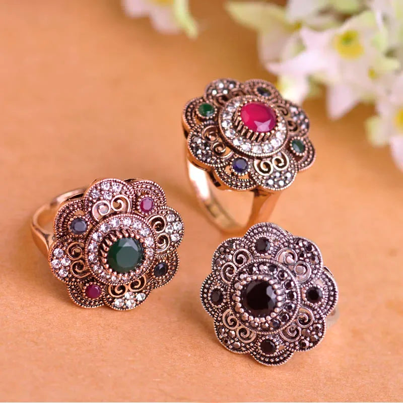 Antique Inspired 18K Gold Plated Crystal Ring