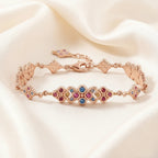Ornament Link Chain Bracelet in 925 Sterling Silver with Colorful Zircons