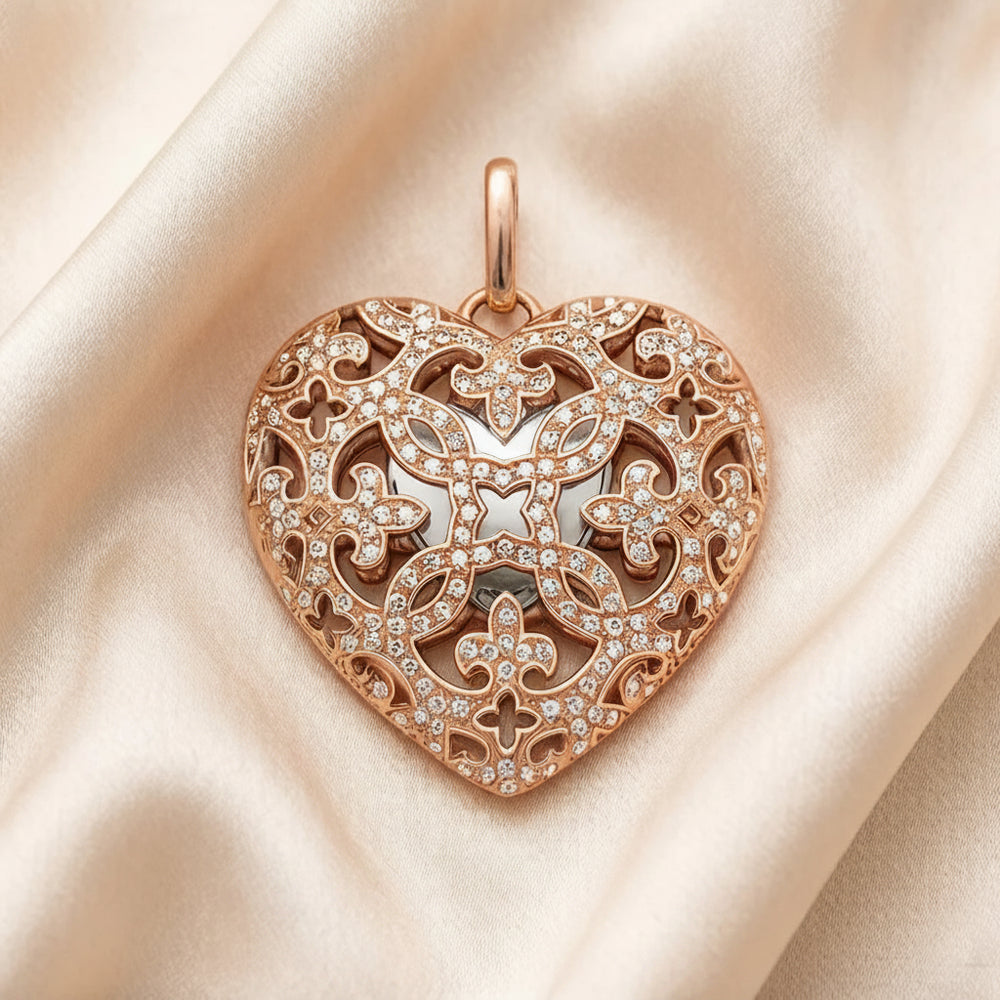 Rose Gold Plated Heart Locket in 925 Sterling Silver with Zircon Stones