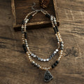 Boho Natural Stone Beads Necklace with Zircon Pendant