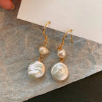 Baroque Button Natural Freshwater Pearl 14K Gold Filled Drop Earrings