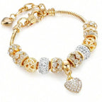 Love Heart Flower Crystal Pendant Charm Copper Bracelet