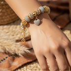 Love Heart Flower Crystal Pendant Charm Copper Bracelet