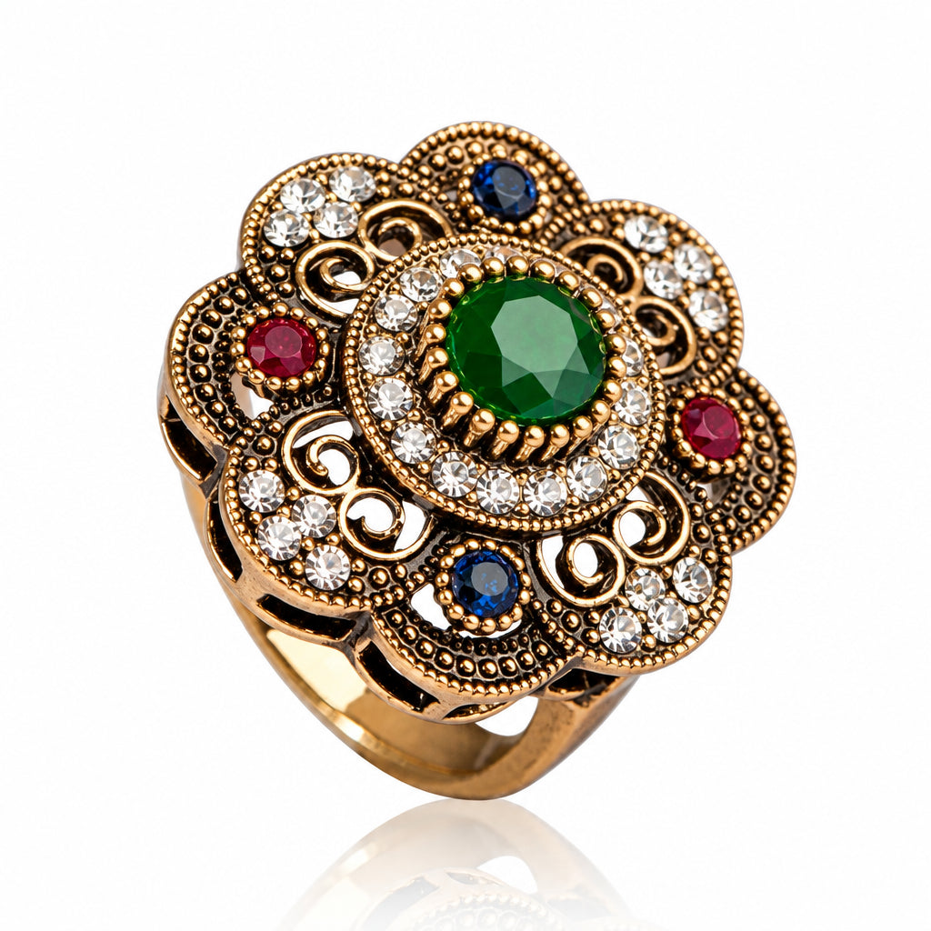 Antique Inspired 18K Gold Plated Crystal Ring