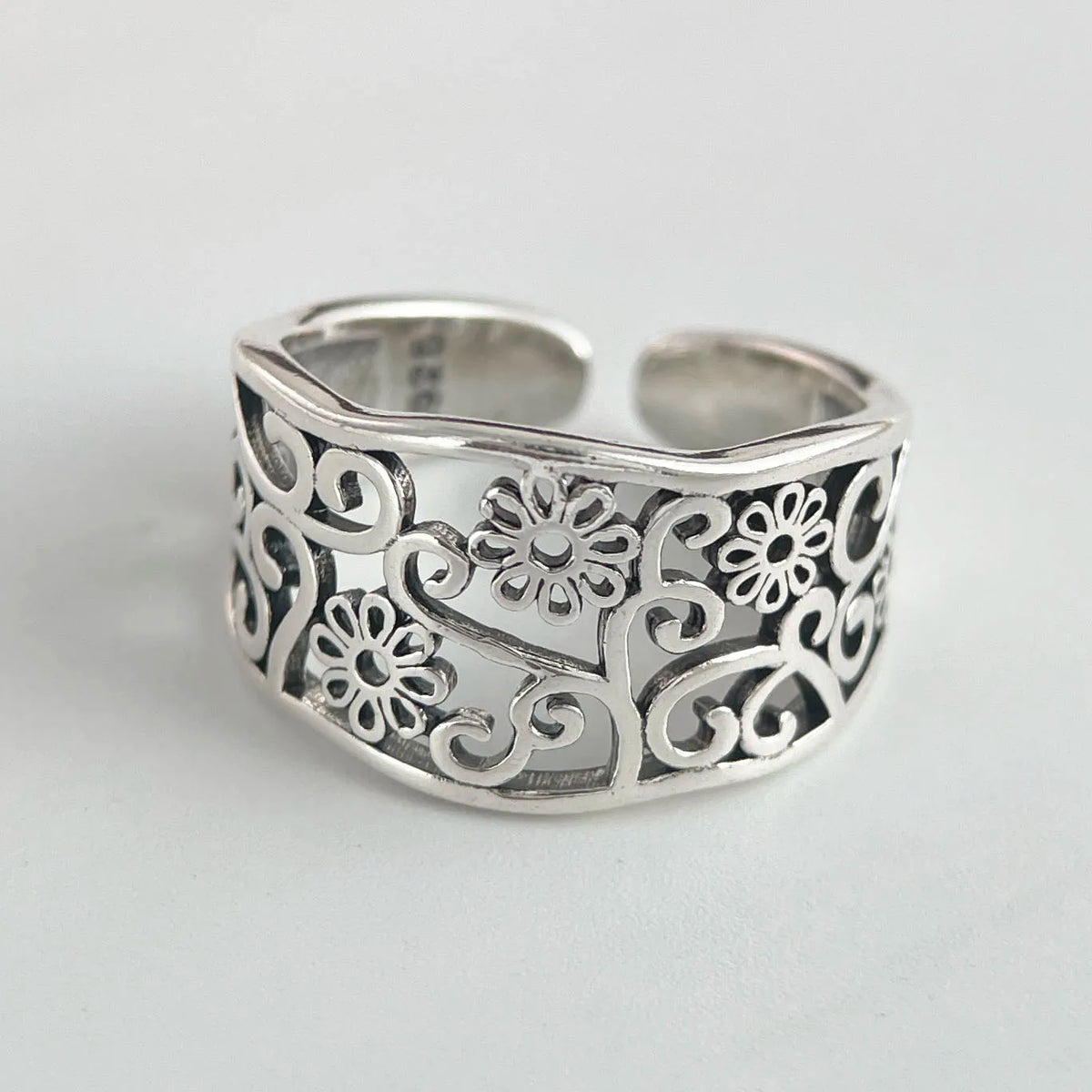 925 Sterling Silver Adjustable Flower Ring