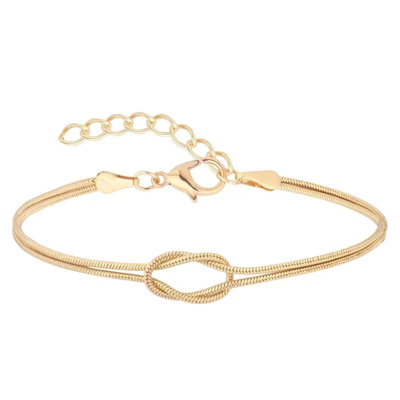 Unisex Stainless Steel Snake Chain Knot Bracelet - Handmade, Minimalist