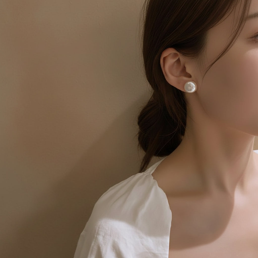 925 Sterling Silver Natural Freshwater Coin Pearl Stud Earrings