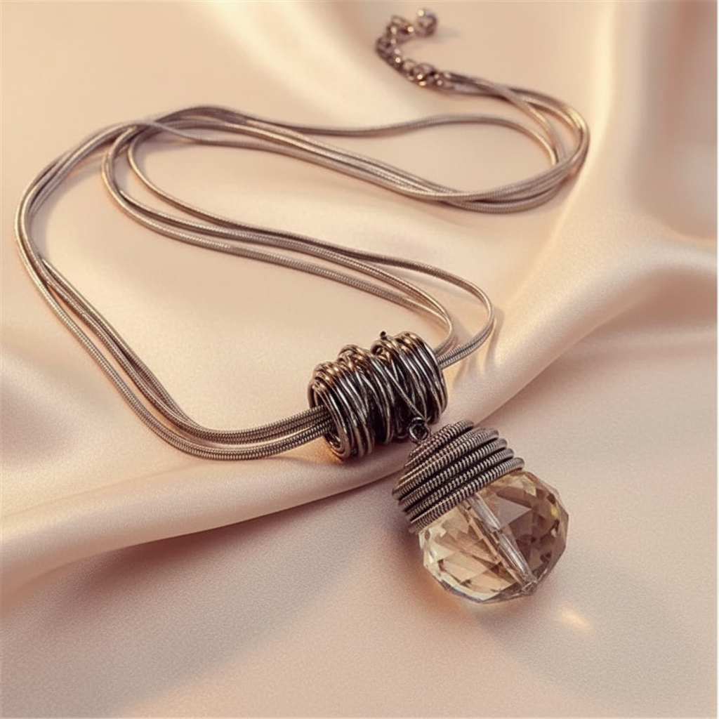 Bold Long Statement Necklace with Oversized Crystal Pendant - Choose Yours
