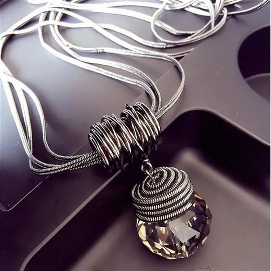 Bold Long Statement Necklace with Oversized Crystal Pendant - Choose Yours