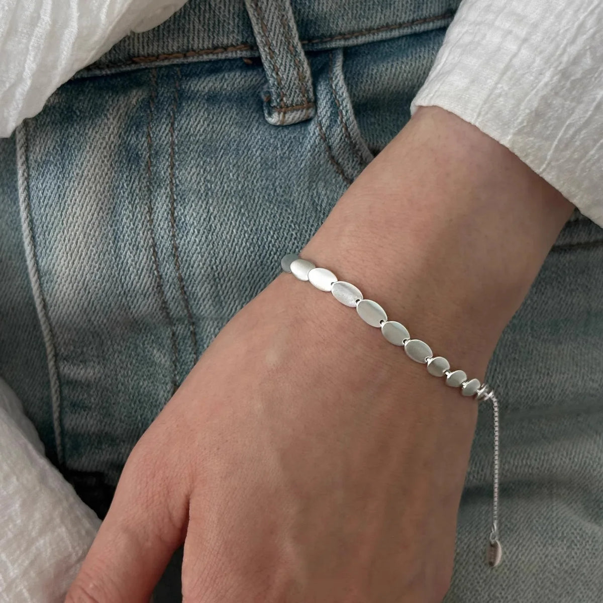 Matte 925 Sterling Silver Bracelet Adjustable