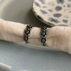 Blackened 925 Sterling Silver Blue CZ Flower Hoop Earrings