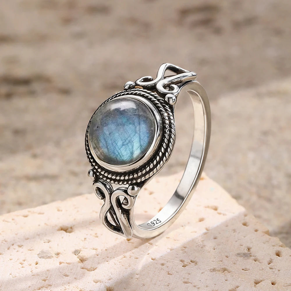 925 Sterling Silver Gemstone Ring – 8mm Natural Stone, Choose Your Favorite Gemstone