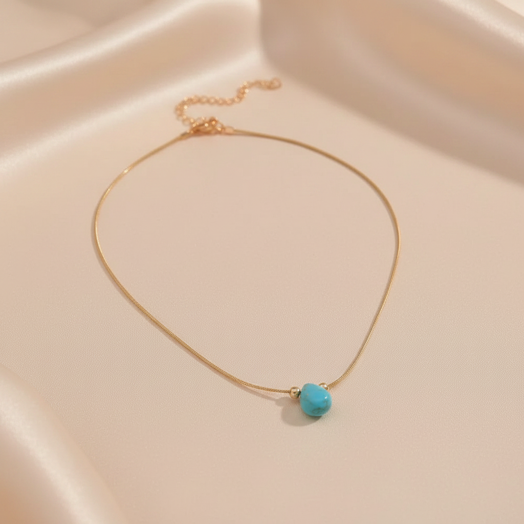 Boho Teardrop Turquoise Pendant Necklace in Stainless Steel