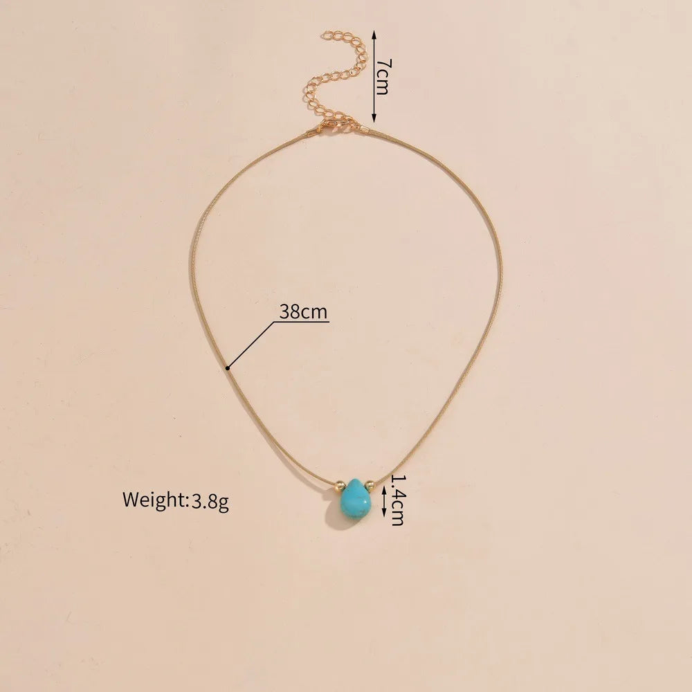 Boho Teardrop Turquoise Pendant Necklace in Stainless Steel