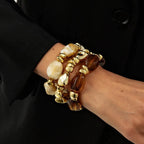 3 Pcs Set Acrylic Resin Copper Coated Bead Bracelets - Y2K Bohemian Uneven Various Forms