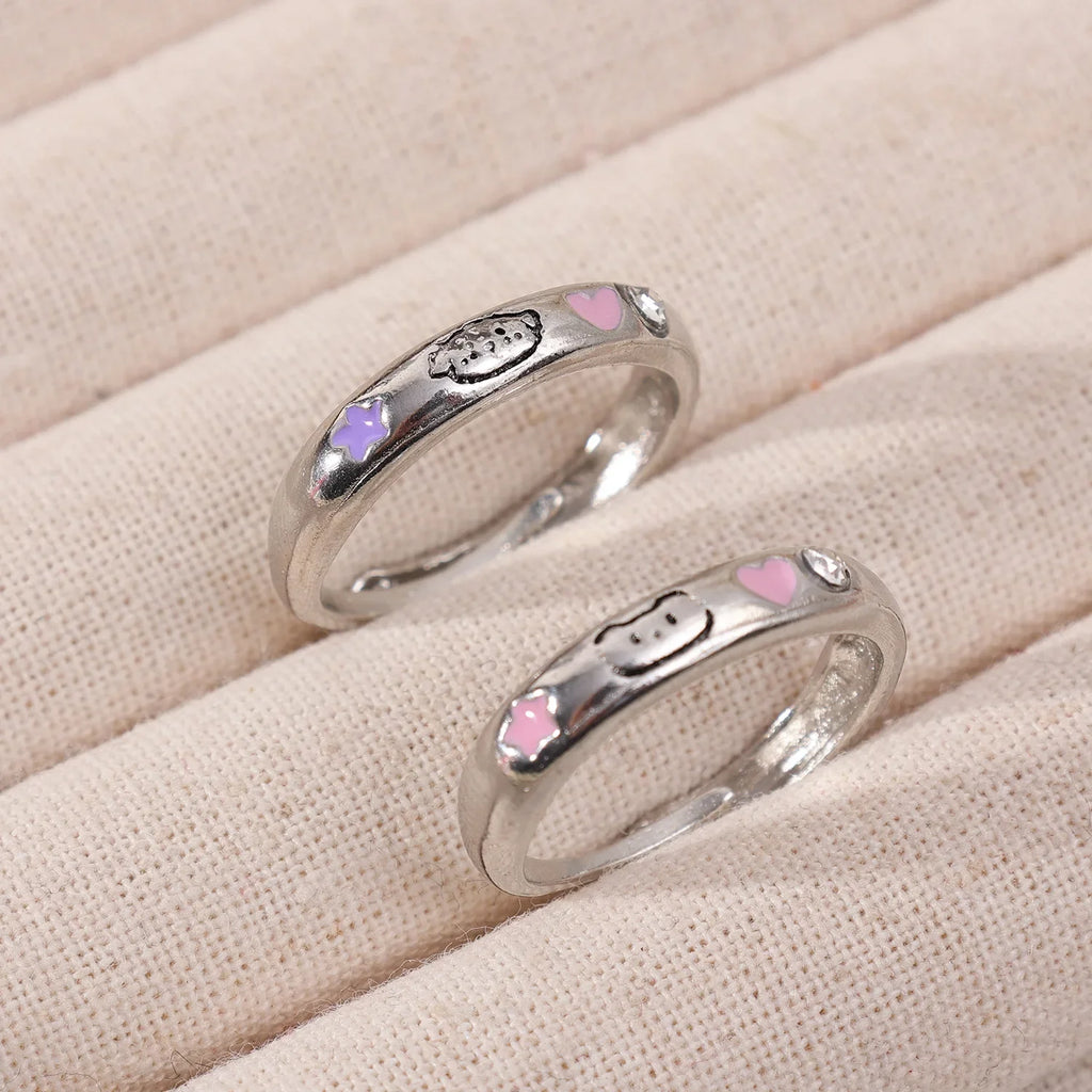 Cat & Dog Ring with Pink CZ Heart & Star - Buy a Set or Choose One, Made of Zink Alloy, Adjustable Size
