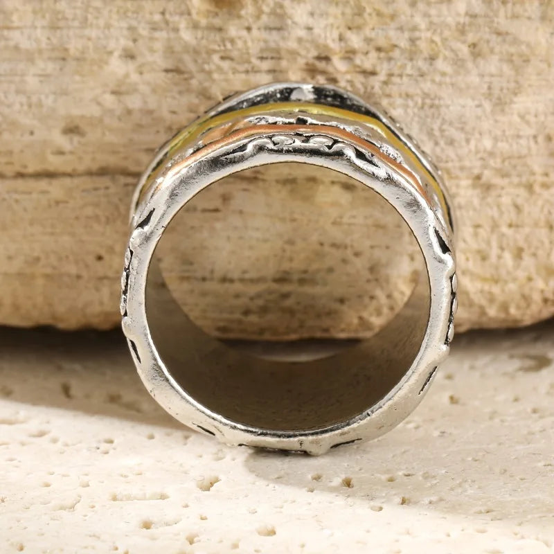 Multicolor Vintage Boho Ring – Unisex Textured Statement Band