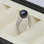 Genuine Freshwater Pearl Zircon Adjustable 925 Sterling Silver Ring