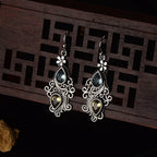 Vintage-Inspired Blue & Brown Topaz Floral Drop Dangle Earrings