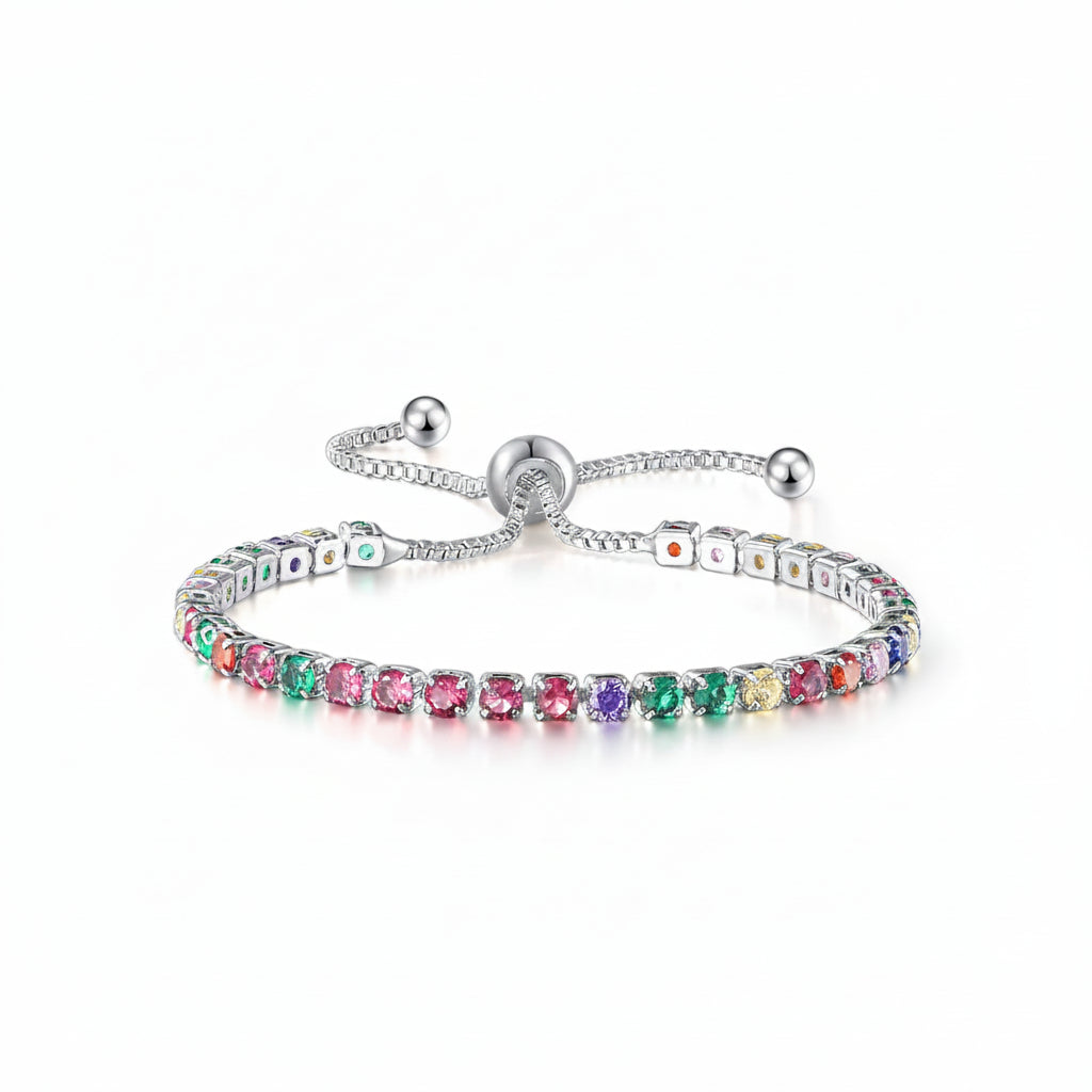Selection of 925 Sterling Silver Tennis Bracelets with Multi-colored Zircons