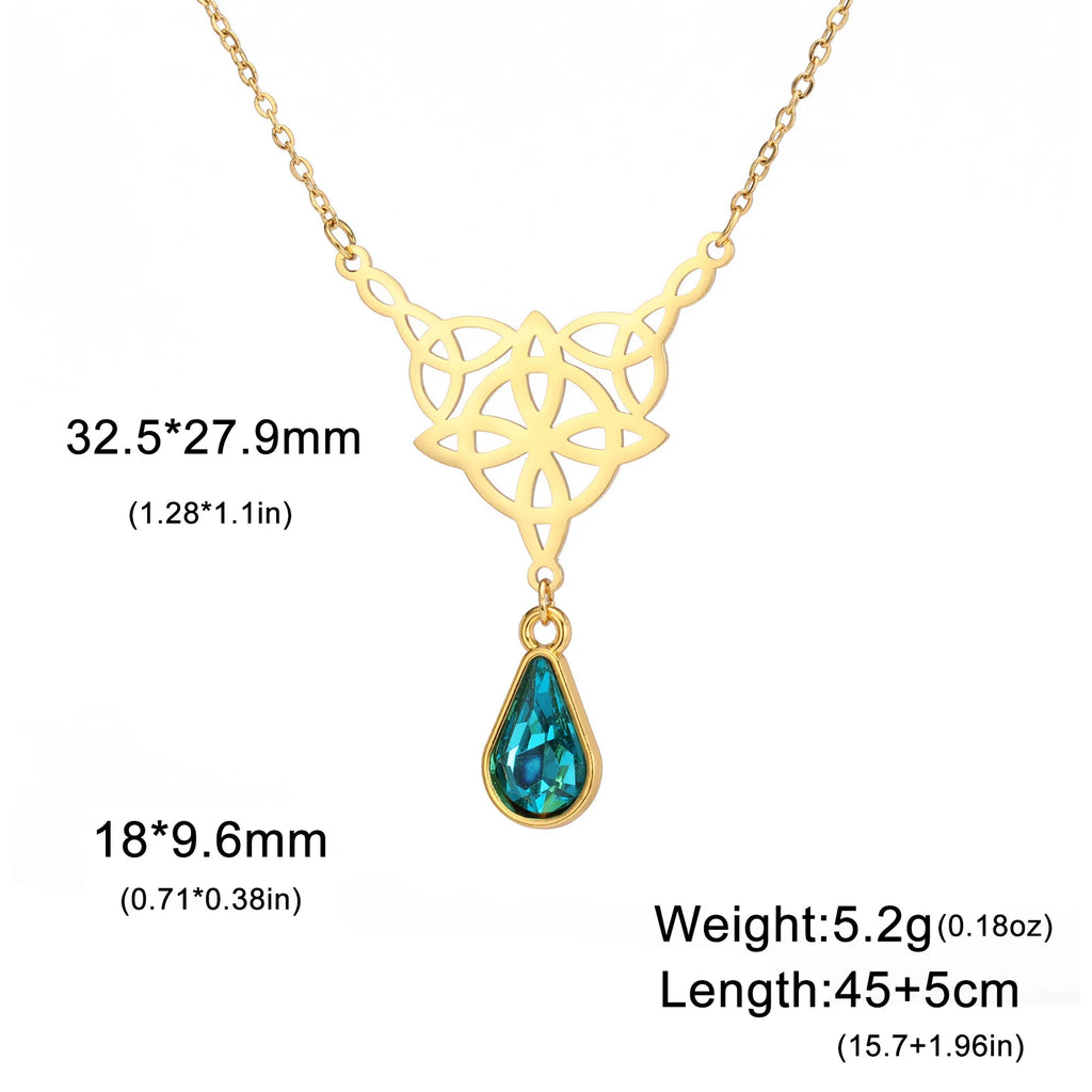 Celtic Knot Stainless Steel Drop Stone Pendant Necklace