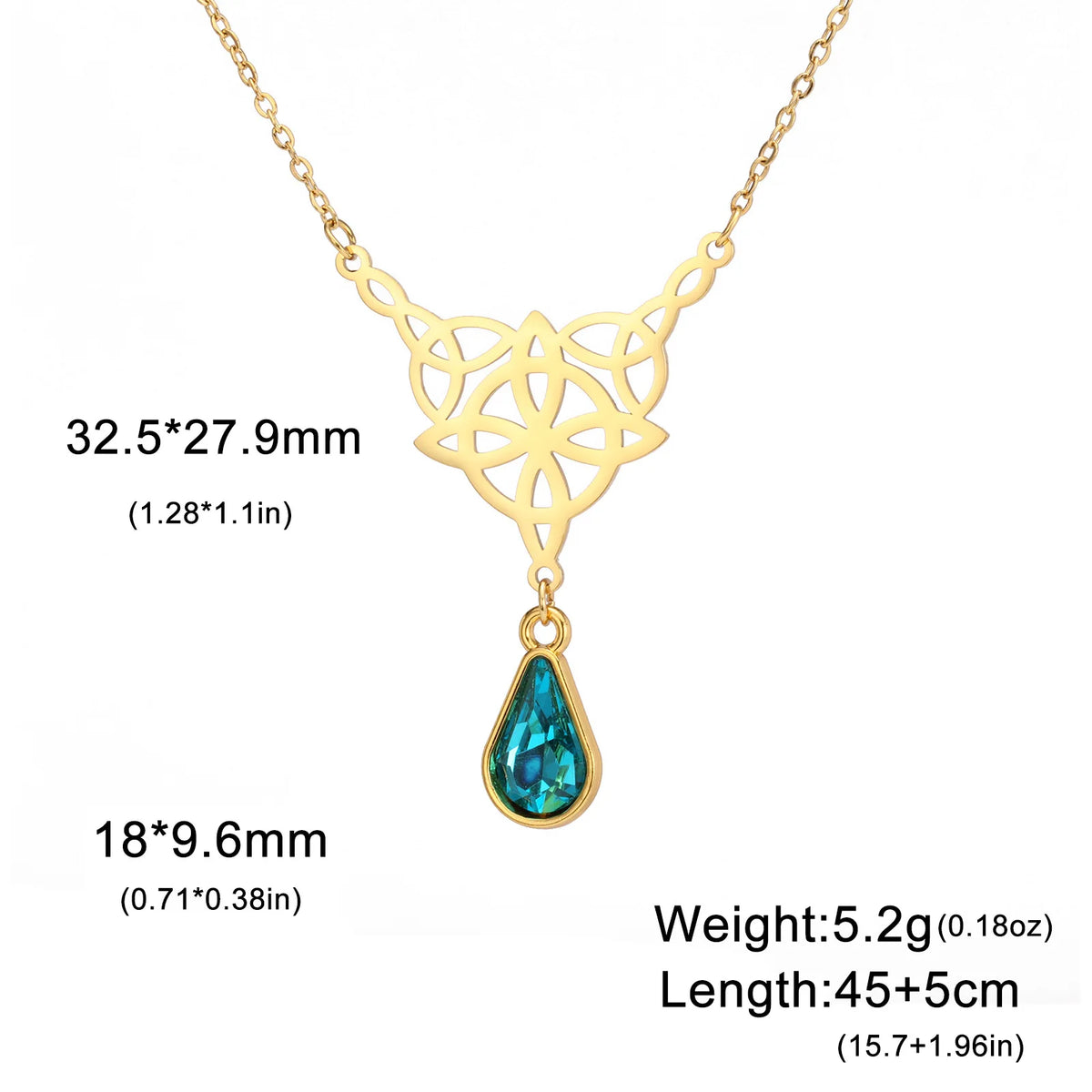 Celtic Knot Stainless Steel Drop Stone Pendant Necklace