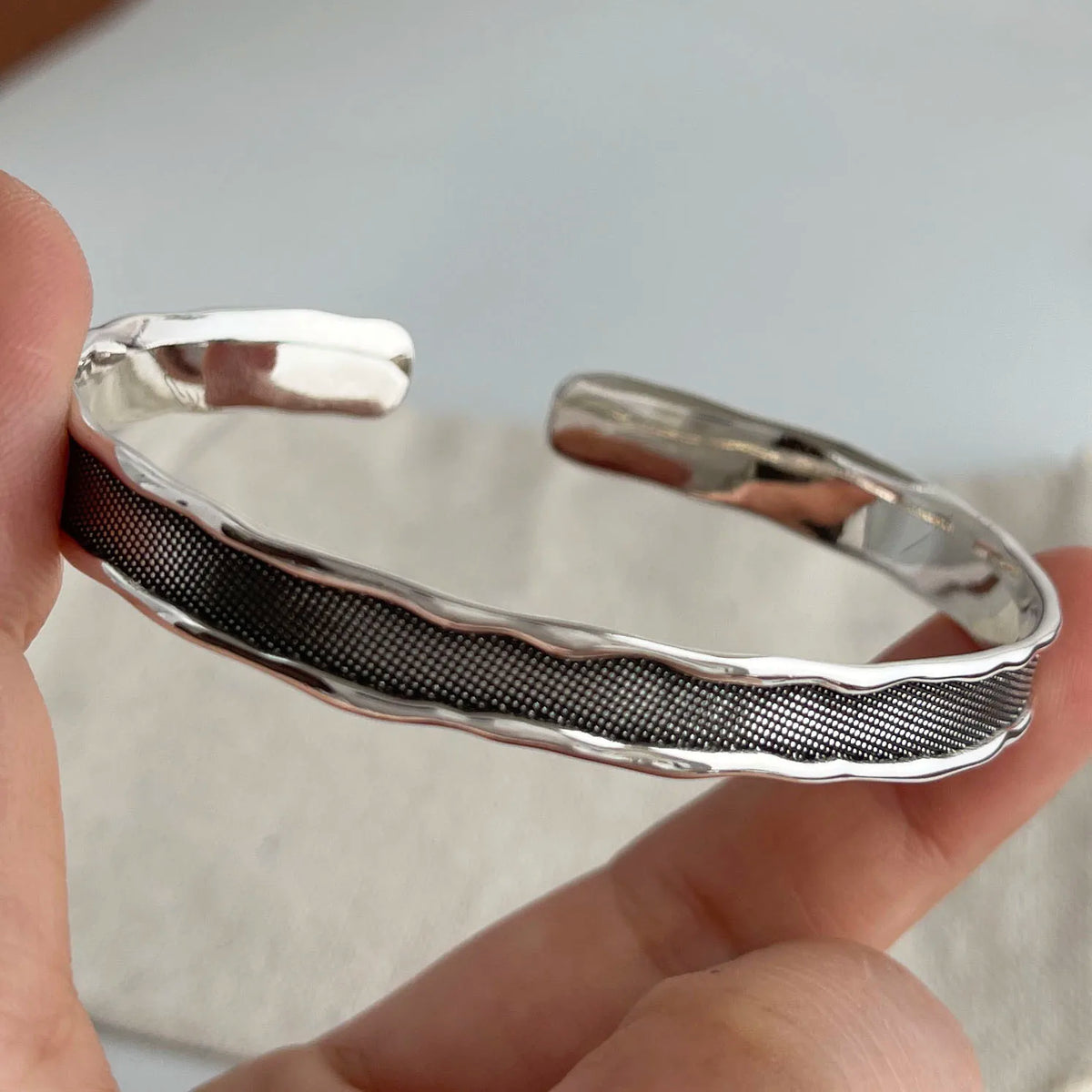 Blackened 925 Sterling Silver Adjustable Pattern Bracelet