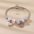 Love Heart Flower Crystal Pendant Charm Copper Bracelet