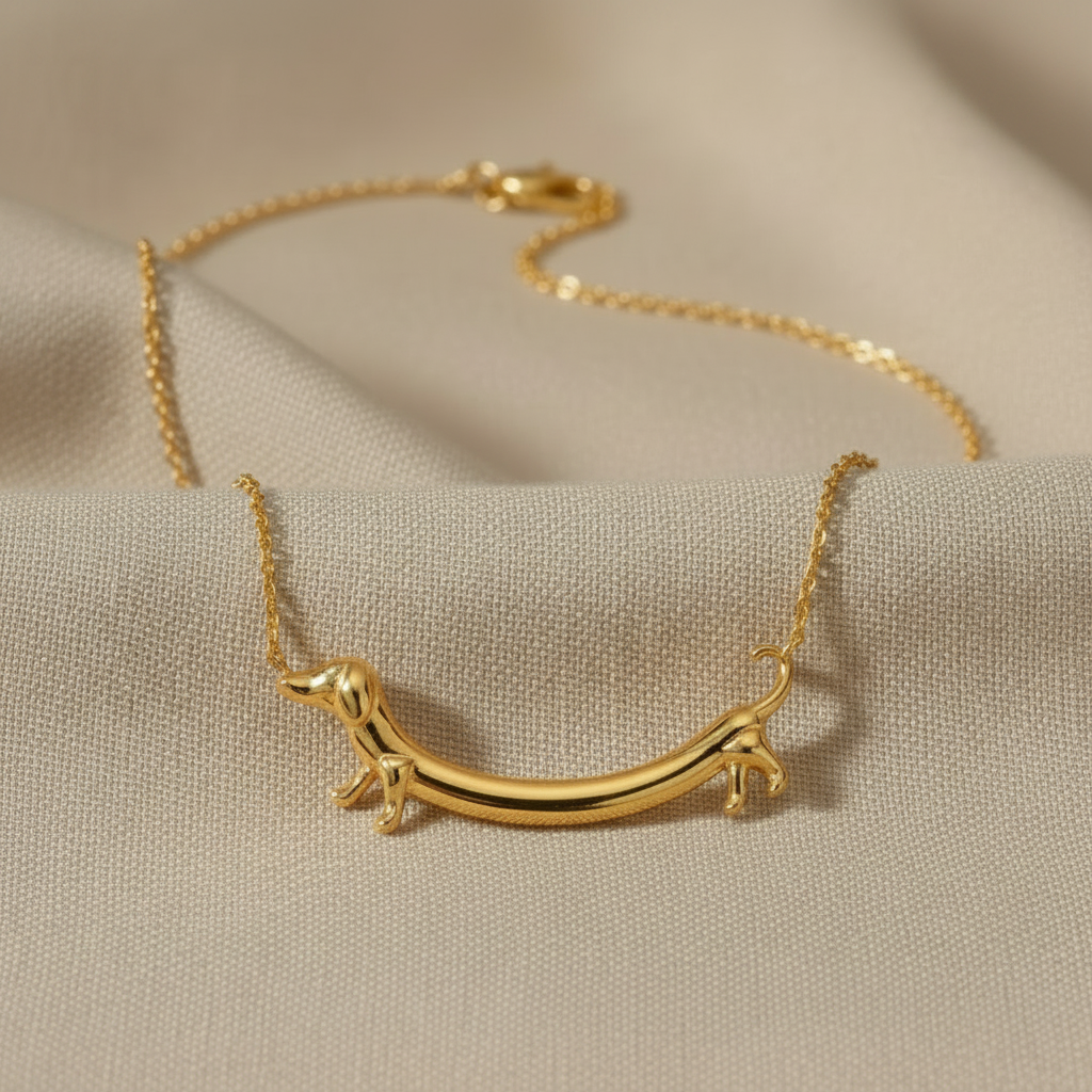 18K Gold Plated Zinc Alloy Dachshund Sausage Dog Necklace