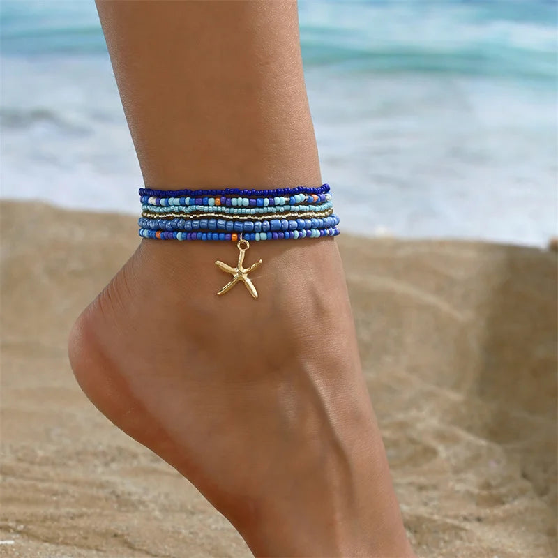 Bohemia Multilayer Rice Bead Starfish Summer Anklet - Choose Yours