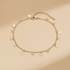 Gold Tone Stainless Steel Zircon Star Anklet - Refined, Elegant
