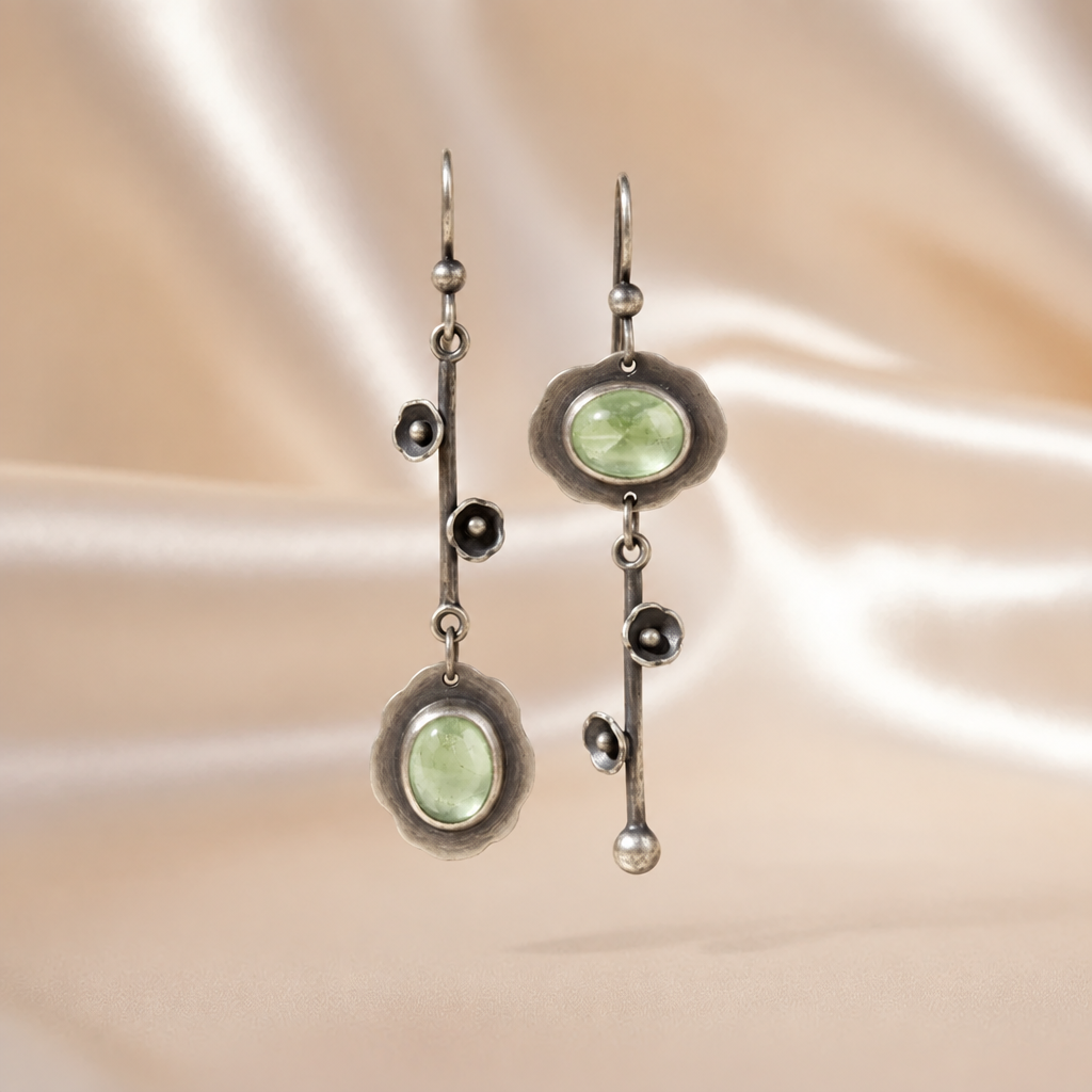 Vintage-Inspired Oval Zircon Flower Asymmetrical Earrings