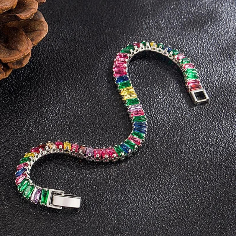 Selection of 925 Sterling Silver Tennis Bracelets with Multi-colored Zircons