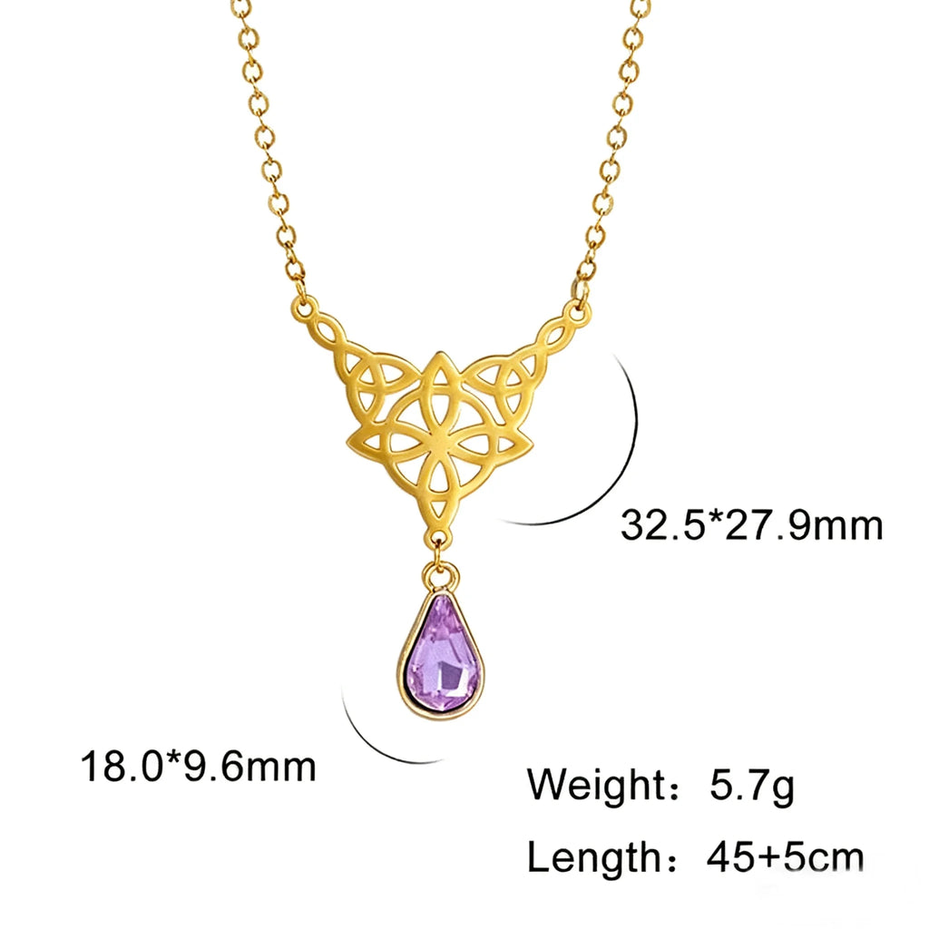 Celtic Knot Stainless Steel Drop Stone Pendant Necklace