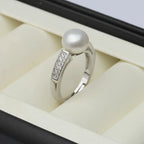 Genuine Freshwater Pearl Zircon Adjustable 925 Sterling Silver Ring