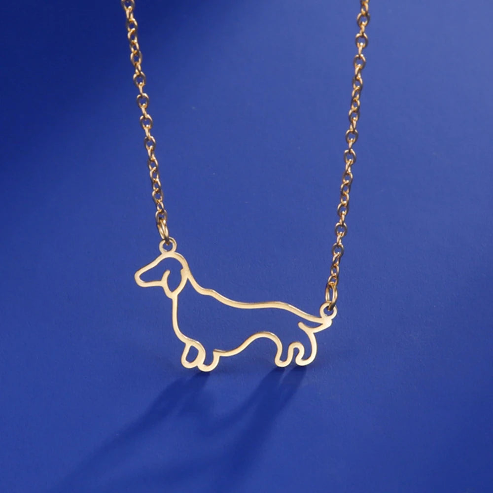 Stainless Steel Pendant Necklace Dachshund Dog Cutout Heart - 4 Options