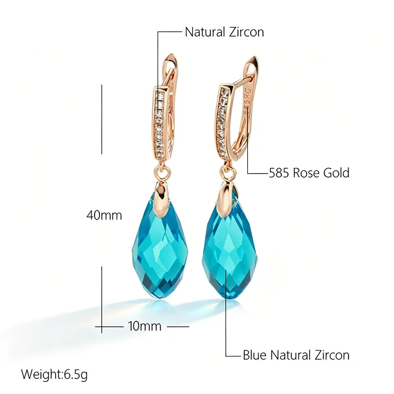 Rose Gold-Plated Copper Drop Earrings with Natural Zircon Stones