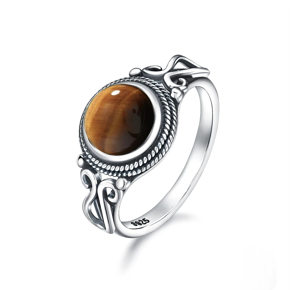 925 Sterling Silver Gemstone Ring – 8mm Natural Stone, Choose Your Favorite Gemstone