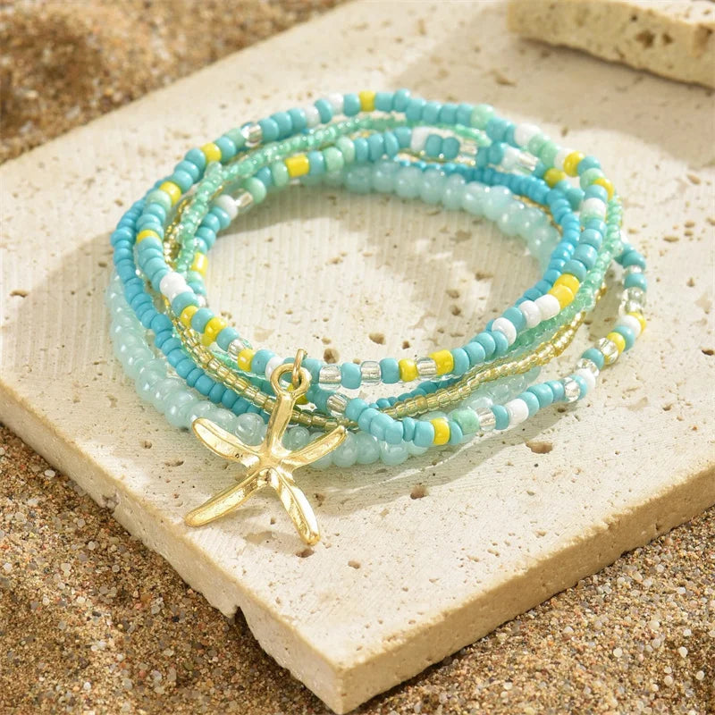 Bohemia Multilayer Rice Bead Starfish Summer Anklet - Choose Yours