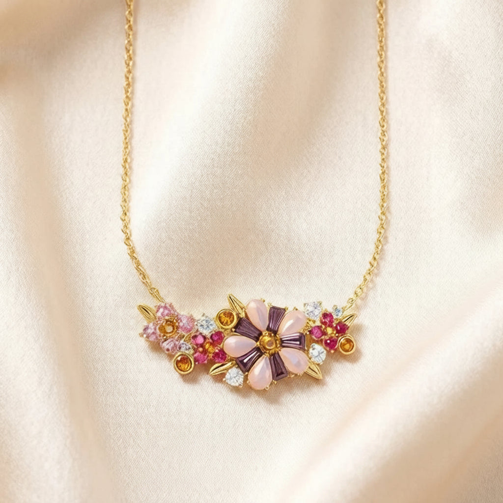 Flower Necklace in 925 Sterling Silver with Zircon Stones