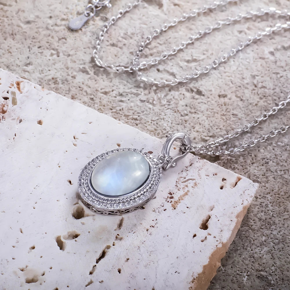 925 Sterling Silver Natural Moonstone Pendant & Earrings Set - Choose Your Stone