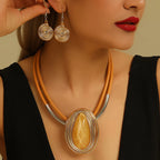 Colorful Oval Crystal Statement Necklace & Earrings Set