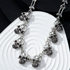 Gothic Style Multiple Skull Connected Choker Zink Alloy Necklace