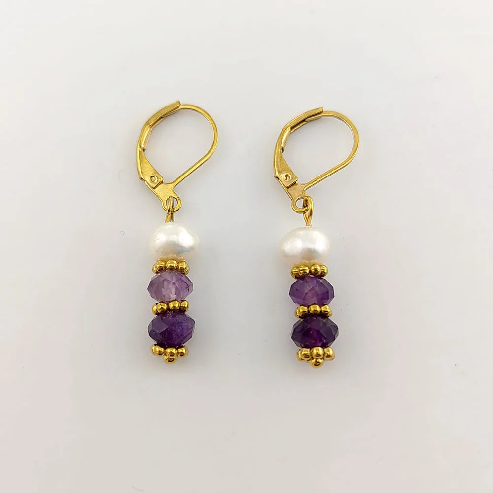 8 Colors! 18K Gold Plated Dangle Earrings with Freshwater Pearls & Crystals