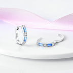 Blue Clear Zircon Hoop Earrings in 925 Sterling Silver